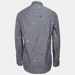 Pre Owned Louis Vuitton Grey Alphabet Fil Coupe Cotton DNA Collar Shirt S