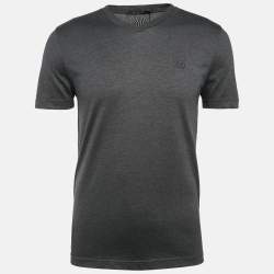 Louis Vuitton Grey LV Embroidered Jersey V-Neck T-Shirt XS