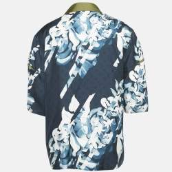 Louis Vuitton Blue Floral Monogram Print Silk Short Sleeve Shirt XXL