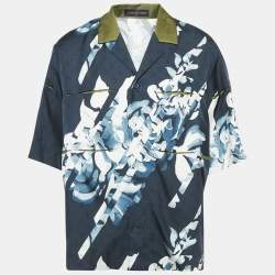 Louis Vuitton Blue Floral Monogram Print Silk Short Sleeve Shirt XXL