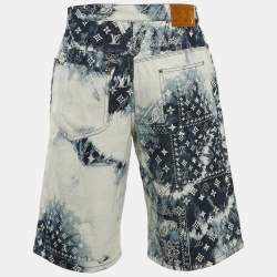 Louis Vuitton Blue Bleached Bandana Monogram Print Denim Shorts L Waist 34"