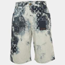 Louis Vuitton Blue Bleached Bandana Monogram Print Denim Shorts L Waist 34"