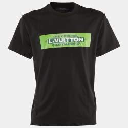 Louis Vuitton Black/Green Logo Print Cotton Crew Neck T-Shirt L