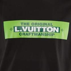 Pre Owned Louis Vuitton Black/Green Logo Print Cotton Crew Neck T-Shirt M
