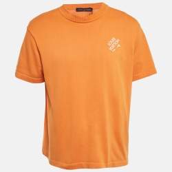 Pre Owned Louis Vuitton Orange Cotton Knit Signature SS Pullover M