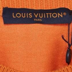 Pre Owned Louis Vuitton Orange Cotton Knit Signature SS Pullover M