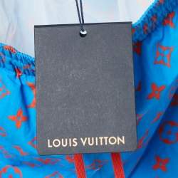 Pre Owned Louis Vuitton Blue Logo Monogram Printed Polyamide Mesh Insert Swim Shorts L