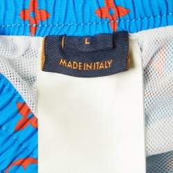 Pre Owned Louis Vuitton Blue Logo Monogram Printed Polyamide Mesh Insert Swim Shorts L