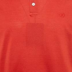Pre Owned Louis Vuitton Red Logo Embroidered Pique Polo T-Shirt L