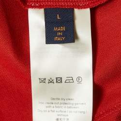 Pre Owned Louis Vuitton Red Logo Embroidered Pique Polo T-Shirt L