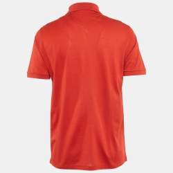Pre Owned Louis Vuitton Red Logo Embroidered Pique Polo T-Shirt L