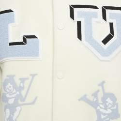 مملوكة مسبقًا Louis Vuitton White/Grey Felt and Leather AS Patch Varsity Blouson XL