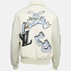 مملوكة مسبقًا Louis Vuitton White/Grey Felt and Leather AS Patch Varsity Blouson XL