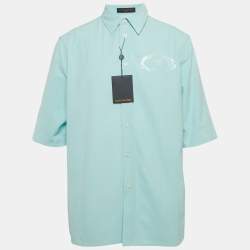 مملوكة مسبقًا Louis Vuitton Blue Logo Print Cotton Short Sleeve Shirt M
