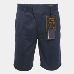 Pre Owned Louis Vuitton Navy Blue Gabardine Staples Edition Shorts S/Waist 33"