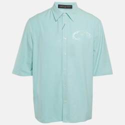 Pre Owned Louis Vuitton Blue LV Print Cotton Short Sleeve Shirt L