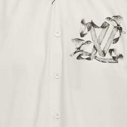 Pre Owned قميص لوي فيتون قطن كم قصير بطبعة شريط رمادي مقاس متوسط