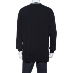 Pre Owned Louis Vuitton Black Logo Intarsia Rib Knit Collar Detail Crewneck T Shirt XXL