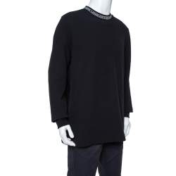 Pre Owned Louis Vuitton Black Logo Intarsia Rib Knit Collar Detail Crewneck T Shirt XXL