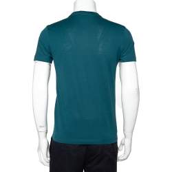 مملوكة مسبقًا تي شيرت لوي فيتون رقبة مستديرة تفاصيل رقعة قطن أزرق مخضر مقاس صغير جدا