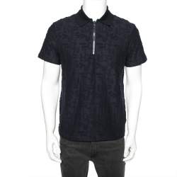 Louis Vuitton Navy Blue Logo Jacquard Terry Cotton Polo T-Shirt XS