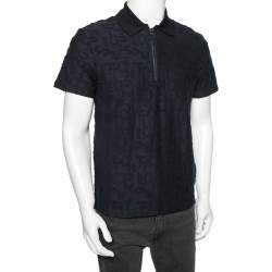 Louis Vuitton Navy Blue Logo Jacquard Terry Cotton Polo T-Shirt XS