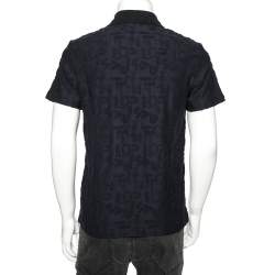 Louis Vuitton Navy Blue Logo Jacquard Terry Cotton Polo T-Shirt XS