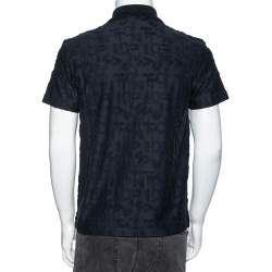 Louis Vuitton Navy Blue Logo Jacquard Terry Cotton Polo T-Shirt XS