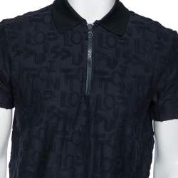Louis Vuitton Navy Blue Logo Jacquard Terry Cotton Polo T-Shirt XS