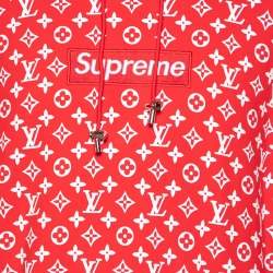 Pre Owned Louis Vuitton X Supreme Red Monogram Cotton Box Logo Hoodie XXXL