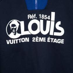 Pre Owned Louis Vuitton Navy Blue Printed Cotton Zip Detail Sweatshirt XL