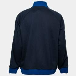 Pre Owned Louis Vuitton Navy Blue Printed Cotton Zip Detail Sweatshirt XL