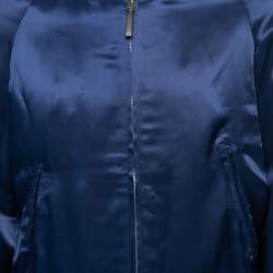 Louis Vuitton Blue Sateen Rib Knit Trimmed Zip Front Jacket L
