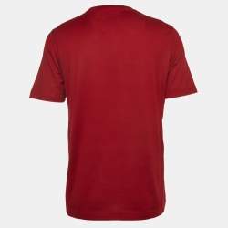 Louis Vuitton Red Cotton Logo Embroidered Crew Neck T-Shirt L 