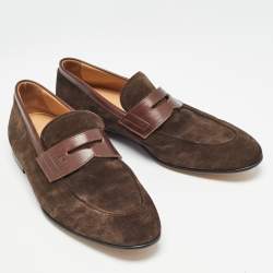 مملوكة مسبقًا Louis Vuitton Brown Leather and  Suede Penny Loafers Size 43