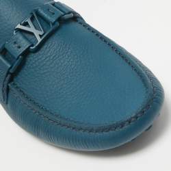 Pre Owned Louis Vuitton Blue Leather Hockenheim Slip on Loafers Size 40