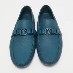 Pre Owned Louis Vuitton Blue Leather Hockenheim Slip on Loafers Size 40