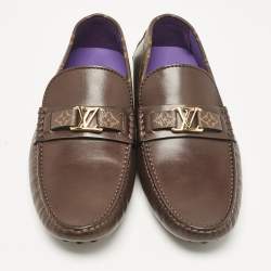 مملوكة مسبقًا Louis Vuitton Dark Brown Leather Hockenheim Loafers Size 43.5