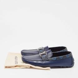 Pre Owned Louis Vuitton Blue Leather Monte Carlo Loafers Size 42.5