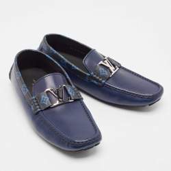 Pre Owned Louis Vuitton Blue Leather Monte Carlo Loafers Size 42.5