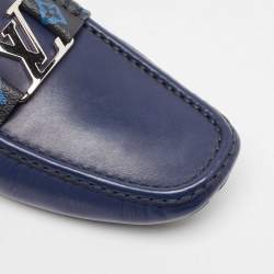 Pre Owned Louis Vuitton Blue Leather Monte Carlo Loafers Size 42.5