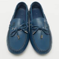 Louis Vuitton Blue Leather Bow Arizona Loafers Size 40