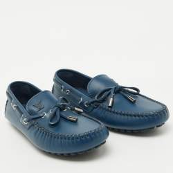 Louis Vuitton Blue Leather Bow Arizona Loafers Size 40