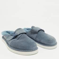 Louis Vuitton Blue Fur and Suede Easy Mules Size 41