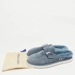 Louis Vuitton Blue Fur and Suede Easy Mules Size 41