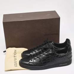 Louis Vuitton Black Crocodile Leather Frontrow Lace Up Sneakers Size 44