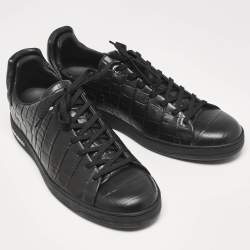 Louis Vuitton Black Crocodile Leather Frontrow Lace Up Sneakers Size 44