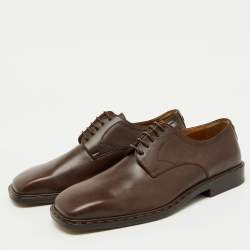 Louis Vuitton Dark Brown Leather Square Toe Lace Up Derby Size 40.5