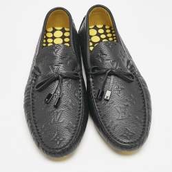 Louis Vuitton Black Monogram Embossed Leather Driver Loafers  Size 43.5