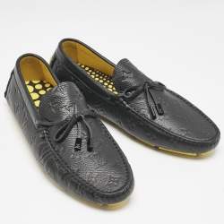 Louis Vuitton Black Monogram Embossed Leather Driver Loafers  Size 43.5